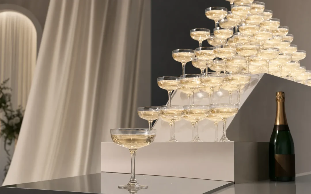 Coupe glass champagne tower styling that never feels dated