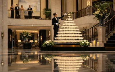Building a champagne tower that feels flawless from every angle