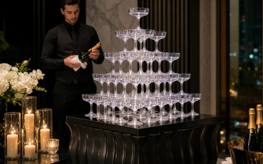Can a champagne tower with plastic glasses still look luxe?