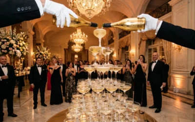 Champagne tower ideas that elevate a luxury guest experience