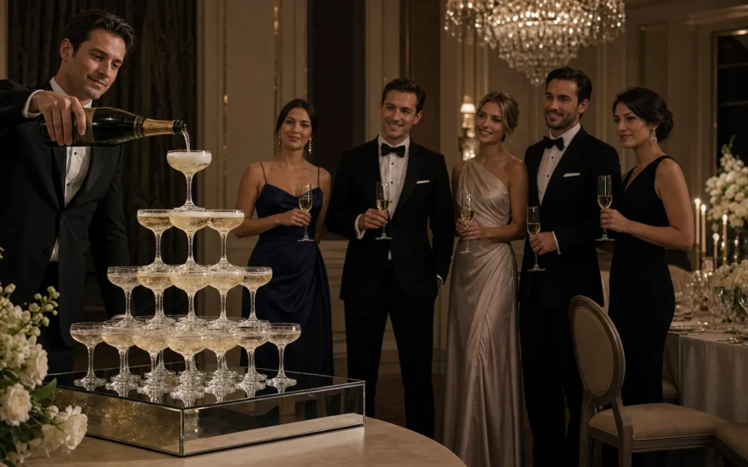 Coupe stack champagne tower ideas for elegant events