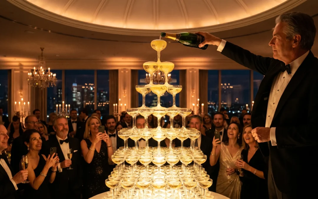How champagne glass tower pouring creates a flawless finale