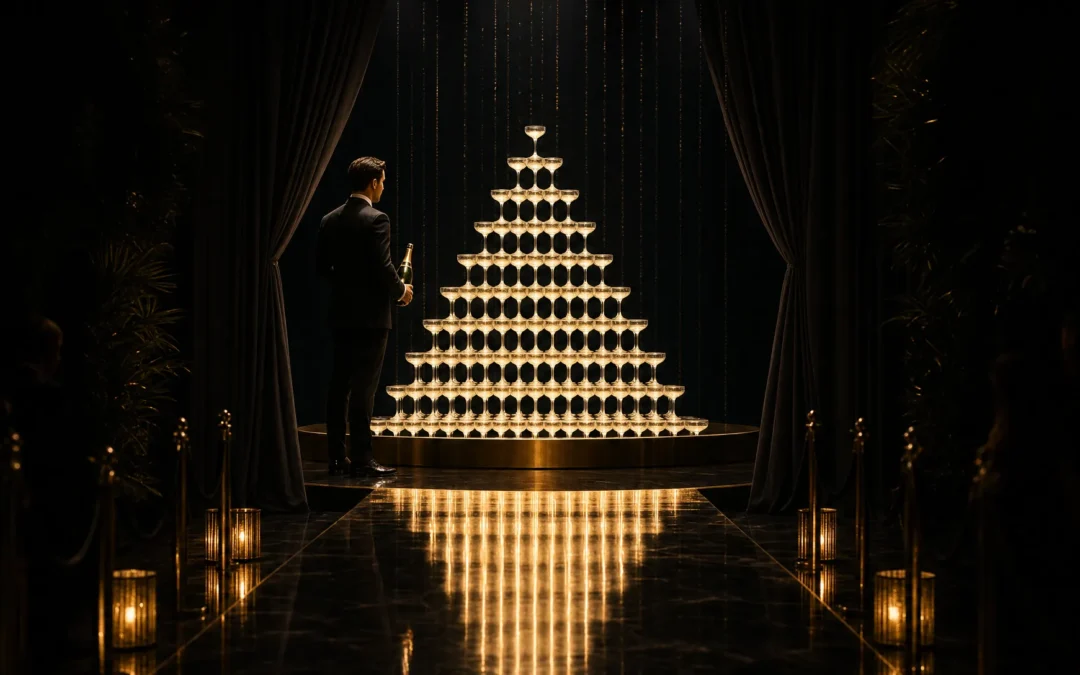 How to style pyramid champagne glasses for a premium reveal