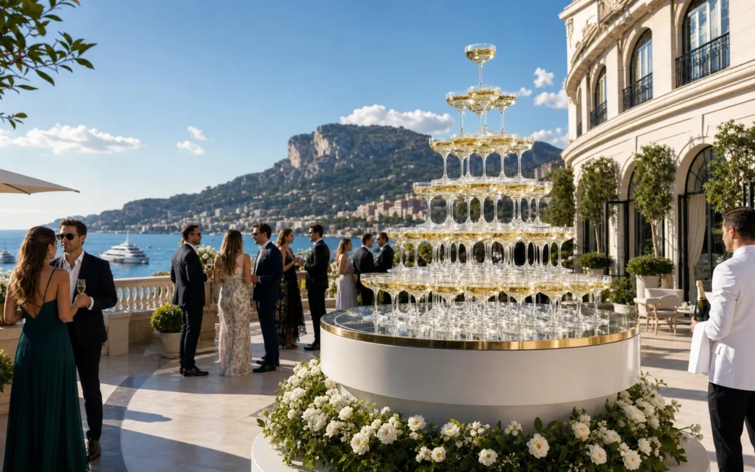 Large champagne tower planning for high-profile events