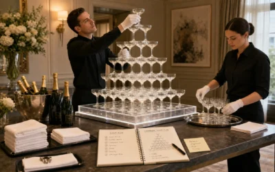 Tips for pouring champagne tower displays without mistakes