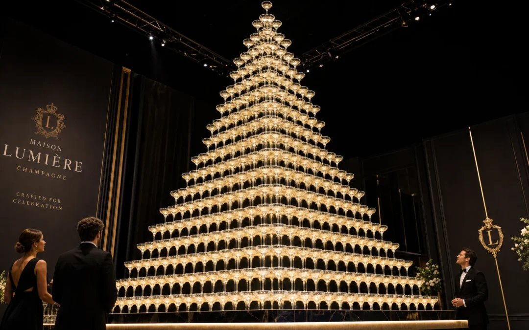 What it took to build the world’s largest champagne pyramid